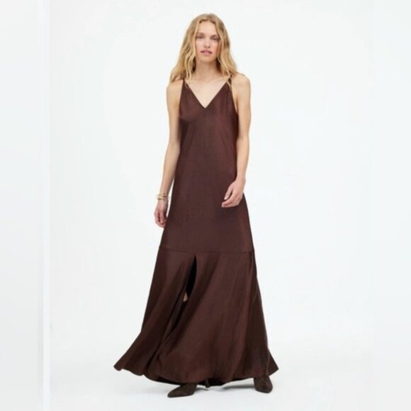 Madewell Satin Sleeveless Maxi Slip Dress Dark Carob Size 10 - Picture 2 of 10